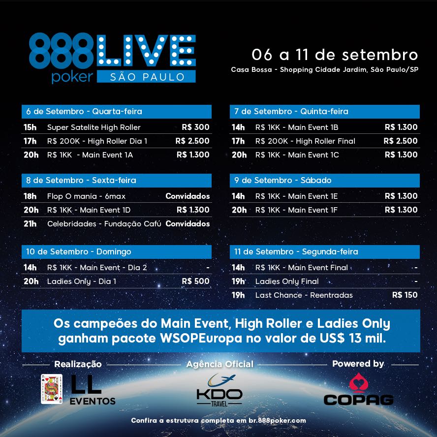 Grade de torneios 888Live Festival São Paulo