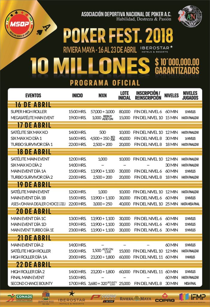 Programação Riviera Maya Poker Fest - MSOP 2018