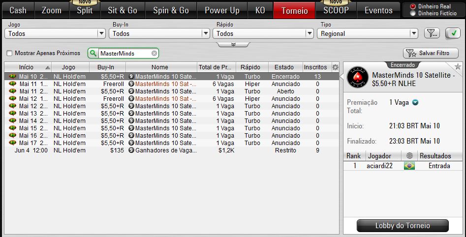 Satélites do MasterMinds no PokerStars