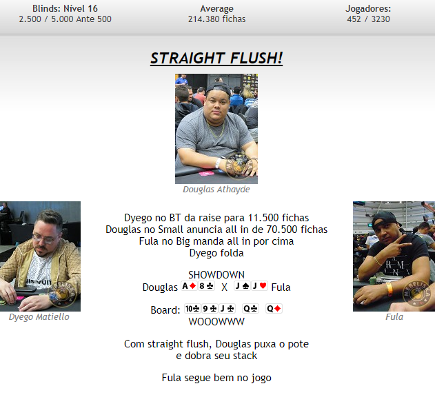 Straight flush na reta final do Dia 2 do Main Event