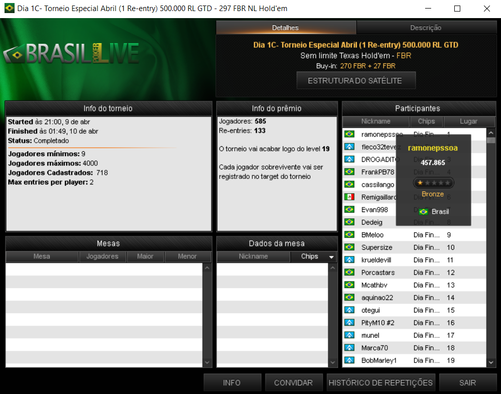 Lobby do Dia 1C do Especial de Abril do Brasil Poker Live