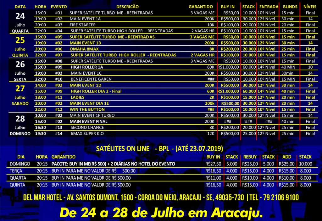 Cronograma do Sergipe Poker Fest III