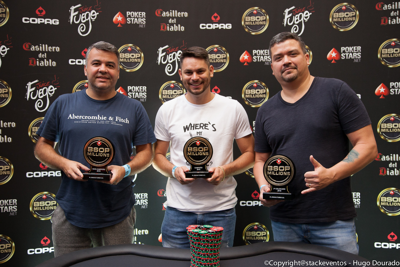 Pódio do Pot-Limit Omaha Turbo Knockout do BSOP Millions