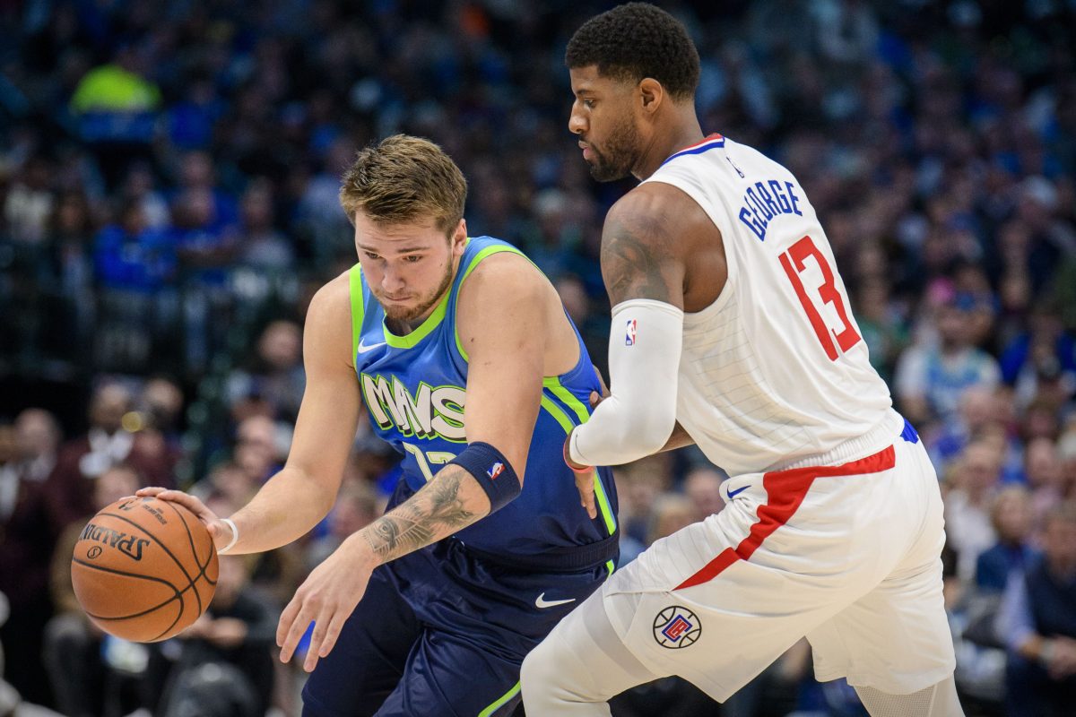 Dallas Mavericks, de Luka Doncic, e LA Clippers, de Paul George, se enfrentarão nos playoffs (Foto: Jerome Miron/USA TODAY Sports)