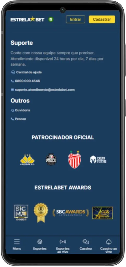 Atendimento Cliente App EstrelaBet