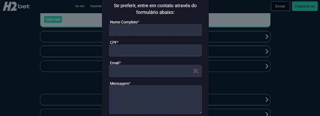 Canais De Suporte H2Bet H2Bet Atendimento Cliente
