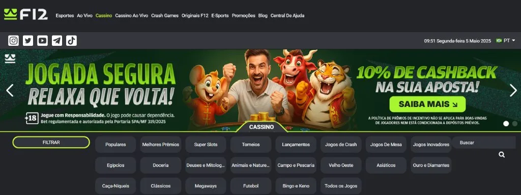 F12.Bet Cashback F12.Bet Cassino Ofertas