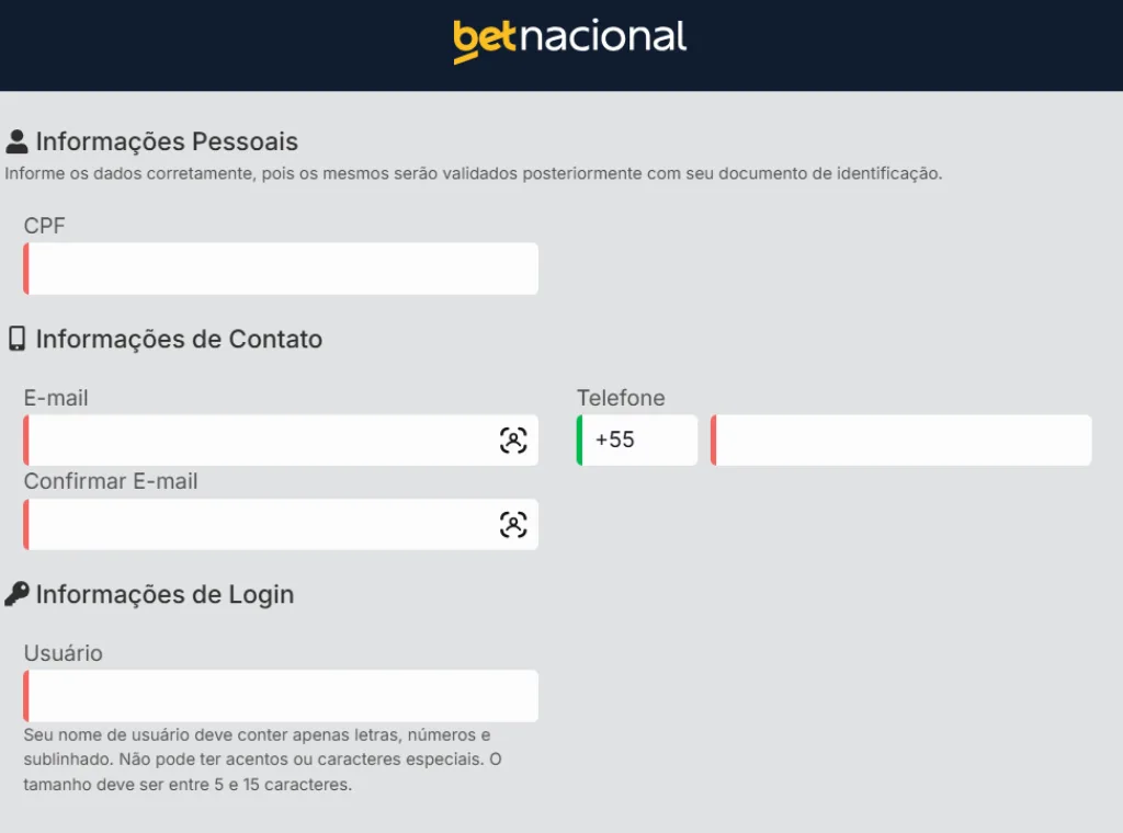Passo a passo para o cadastro na Betnacional