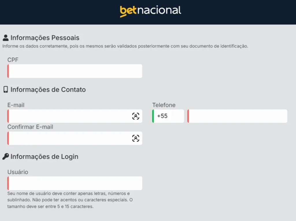 Betnacional Cadastro