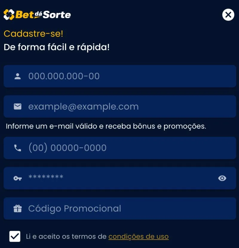 Bet dá Sorte Cadastro 