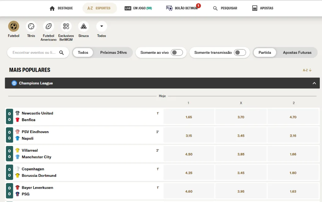 Apostas esportivas na BetMGM Brasil