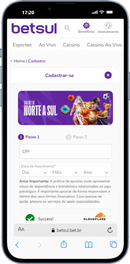 Como criar uma conta pelo Betsul app