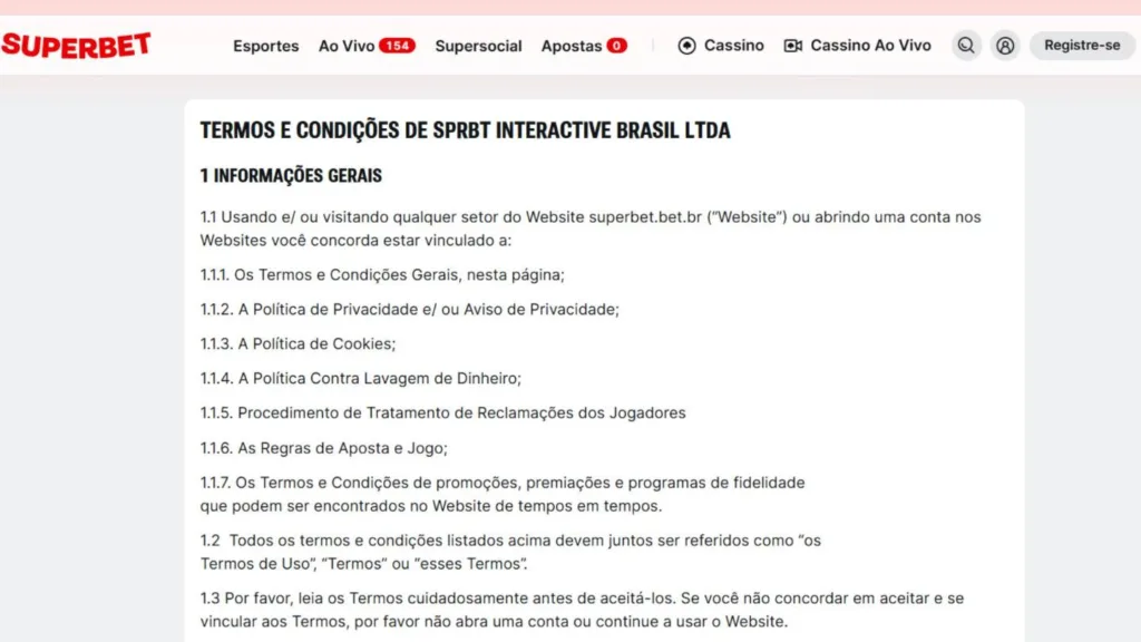 superbet termos e condições