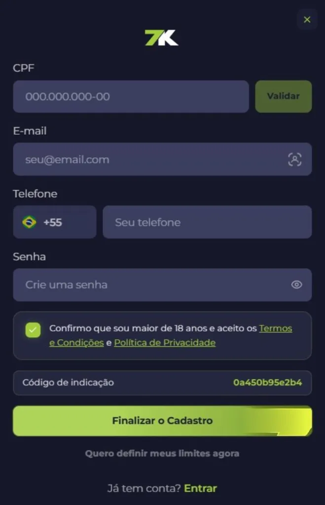 Crie Sua Conta Na 7KBet 7KBet Cadastro